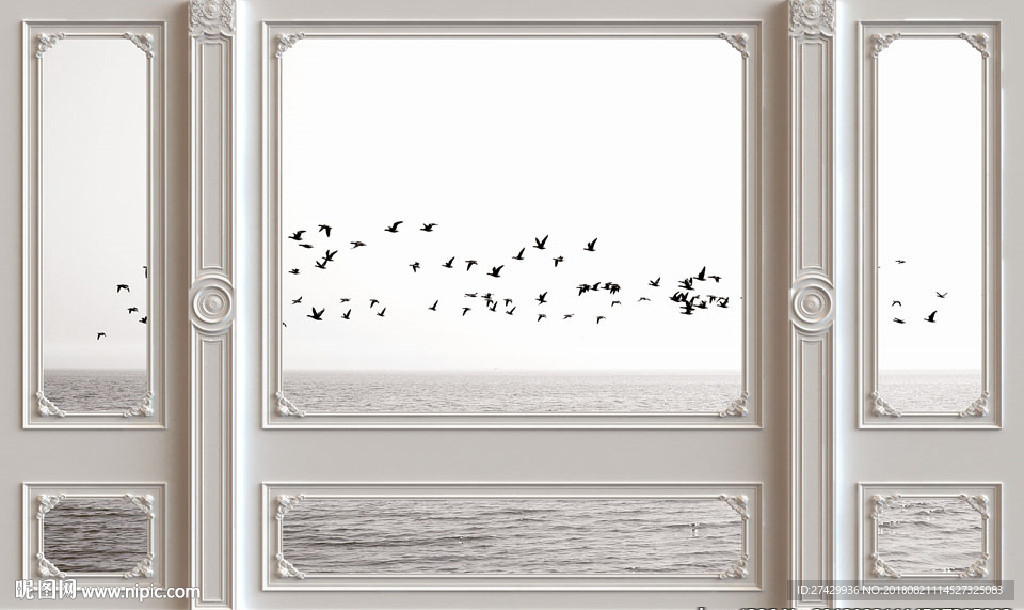 2018欧式护墙壁橱海鸥背景墙