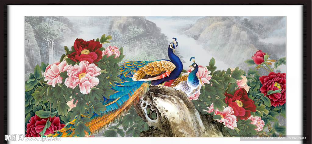花开富贵孔雀图