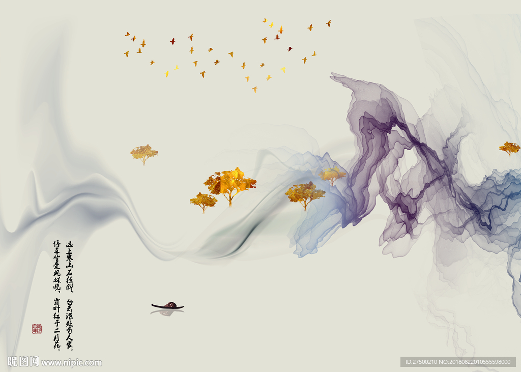 线条新中式背景墙