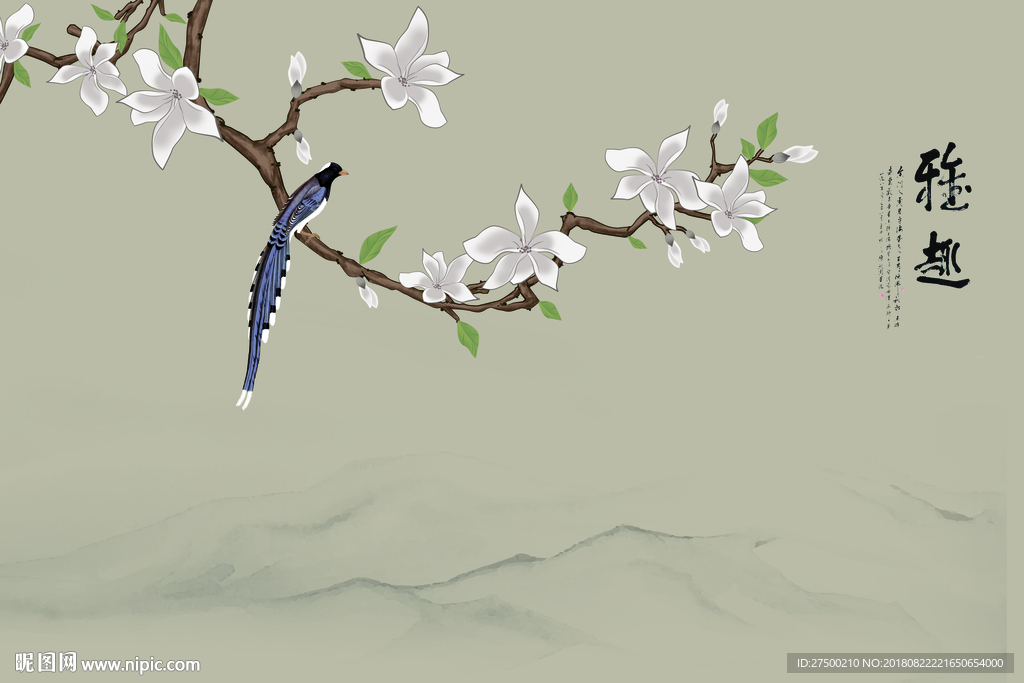 简约花鸟背景墙