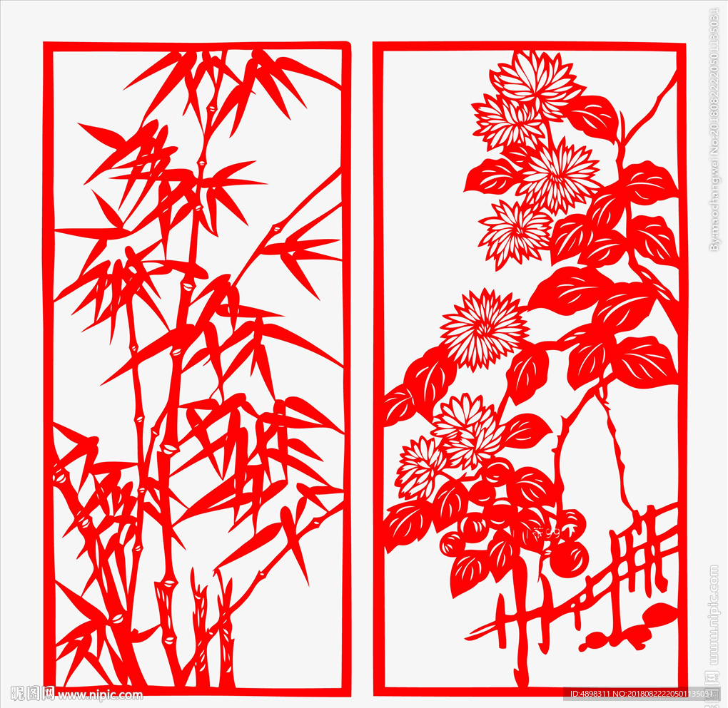 竹菊剪纸画