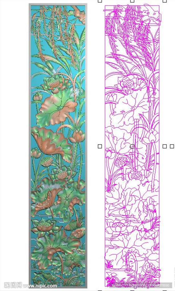 镂空荷花莲花鱼隔断精雕浮雕灰度