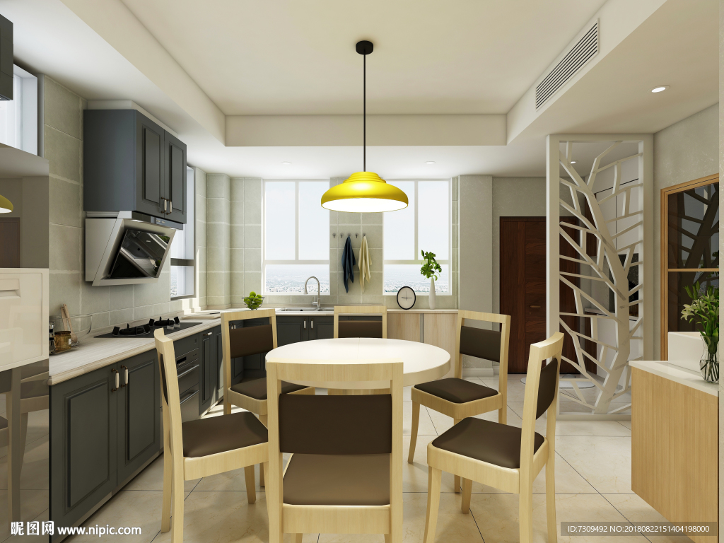 北欧风格客餐厅厨房装修效果图