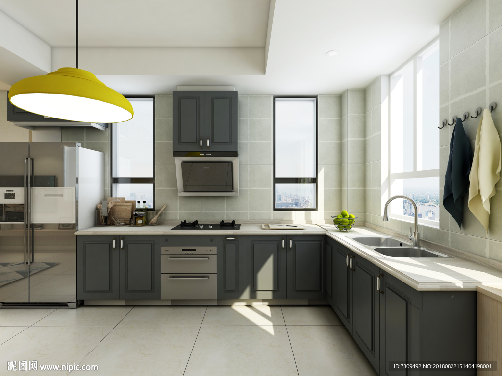 北欧简约家居开放式厨房效果图