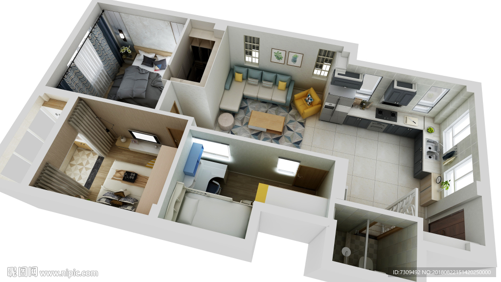 北欧简约风格装修户型效果图