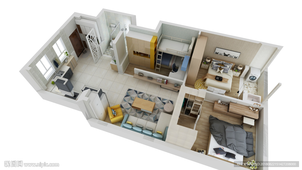 北欧风格家居装修户型效果图