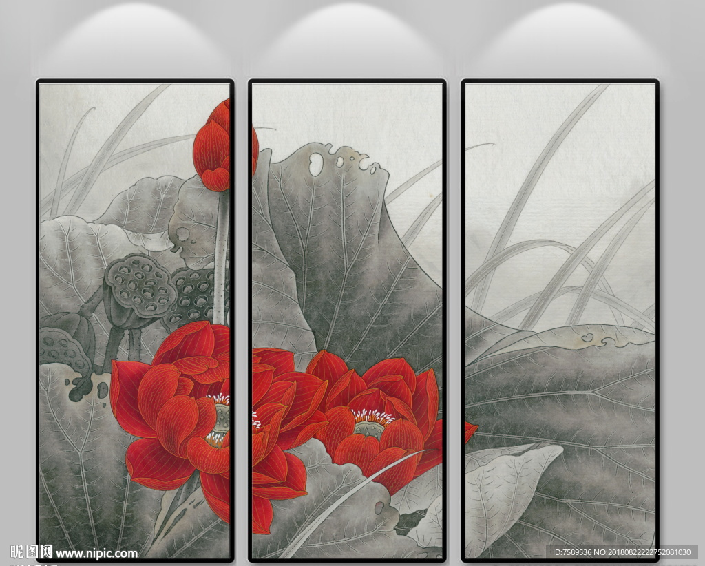 新中式荷花装饰画