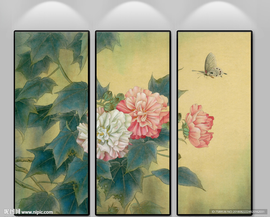 新中式蝴蝶芙蓉装饰画