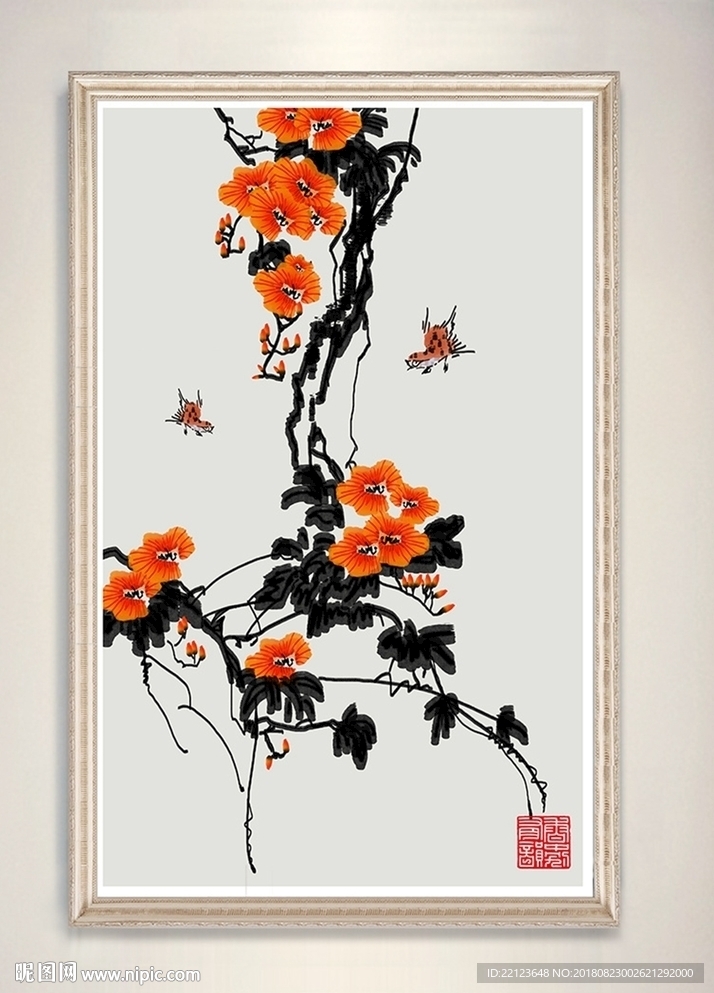 中国风水墨淡彩植物古风装饰画