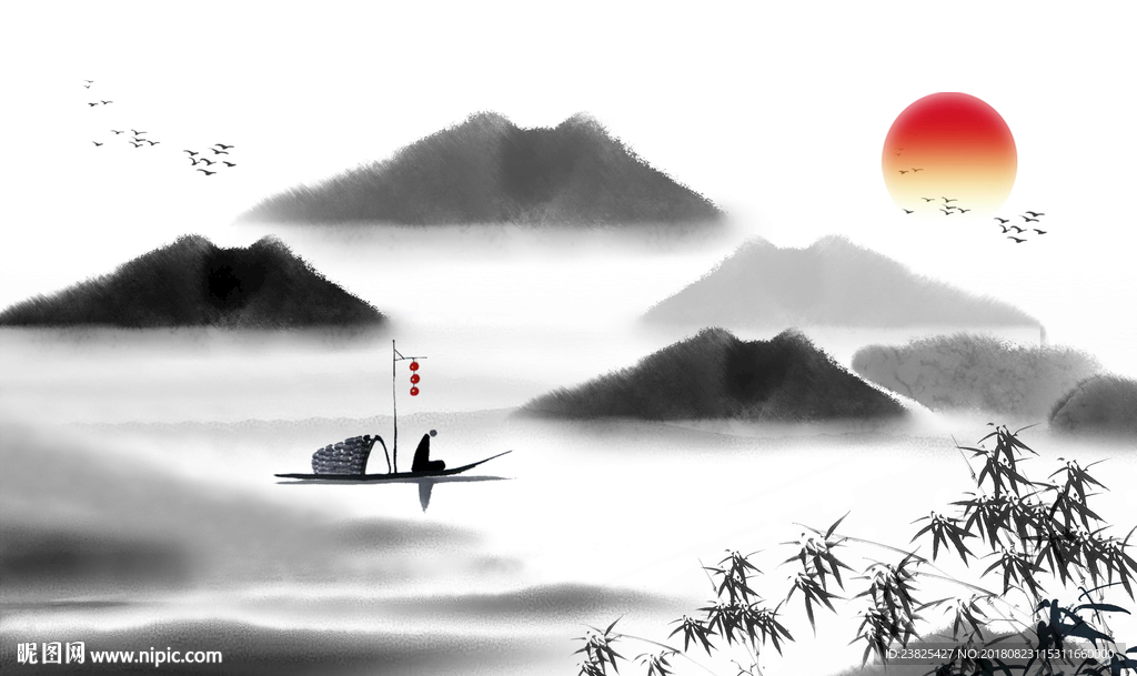 新中式水墨山水抽象意境电视背景