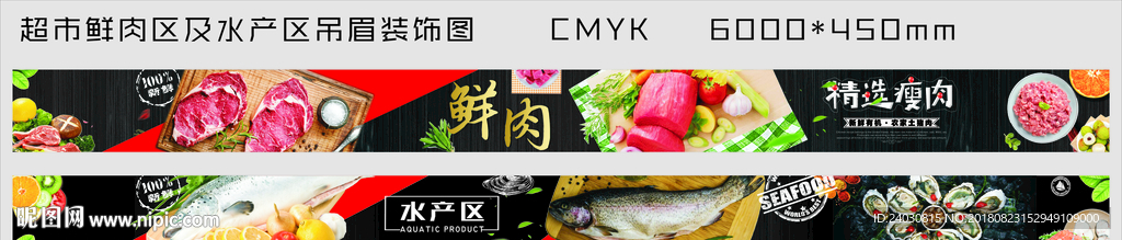 超市鲜肉及水产区吊眉看板设计图