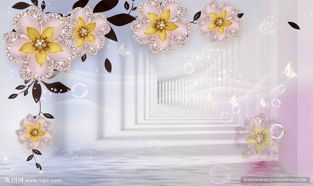 3D花卉珠宝背景