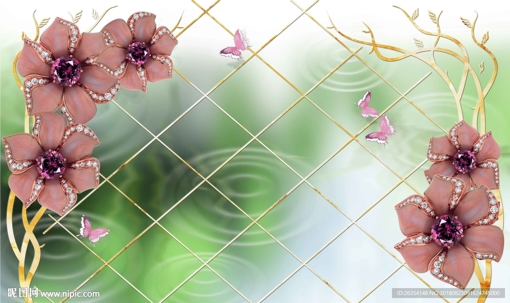 3D花卉珠宝背景墙