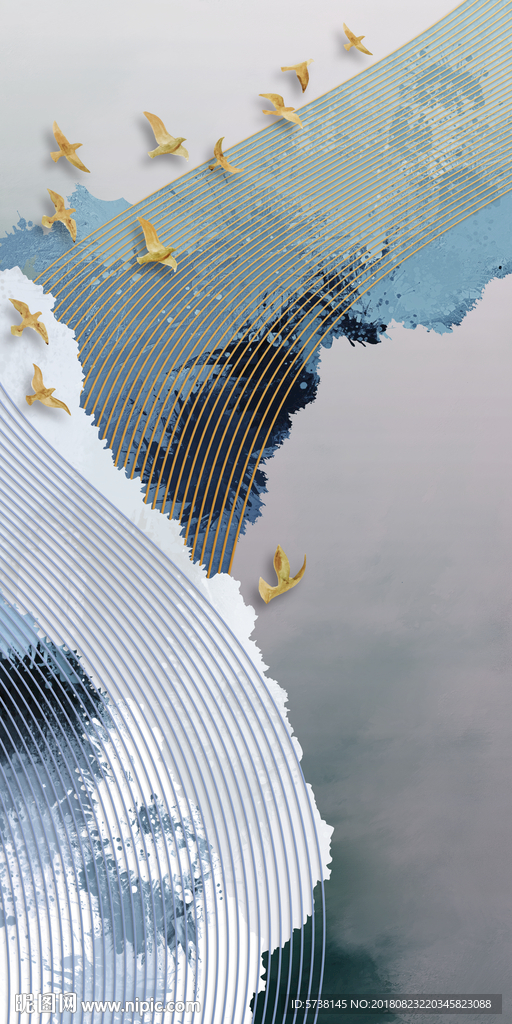 线条创意中式玄关屏风背景底纹素