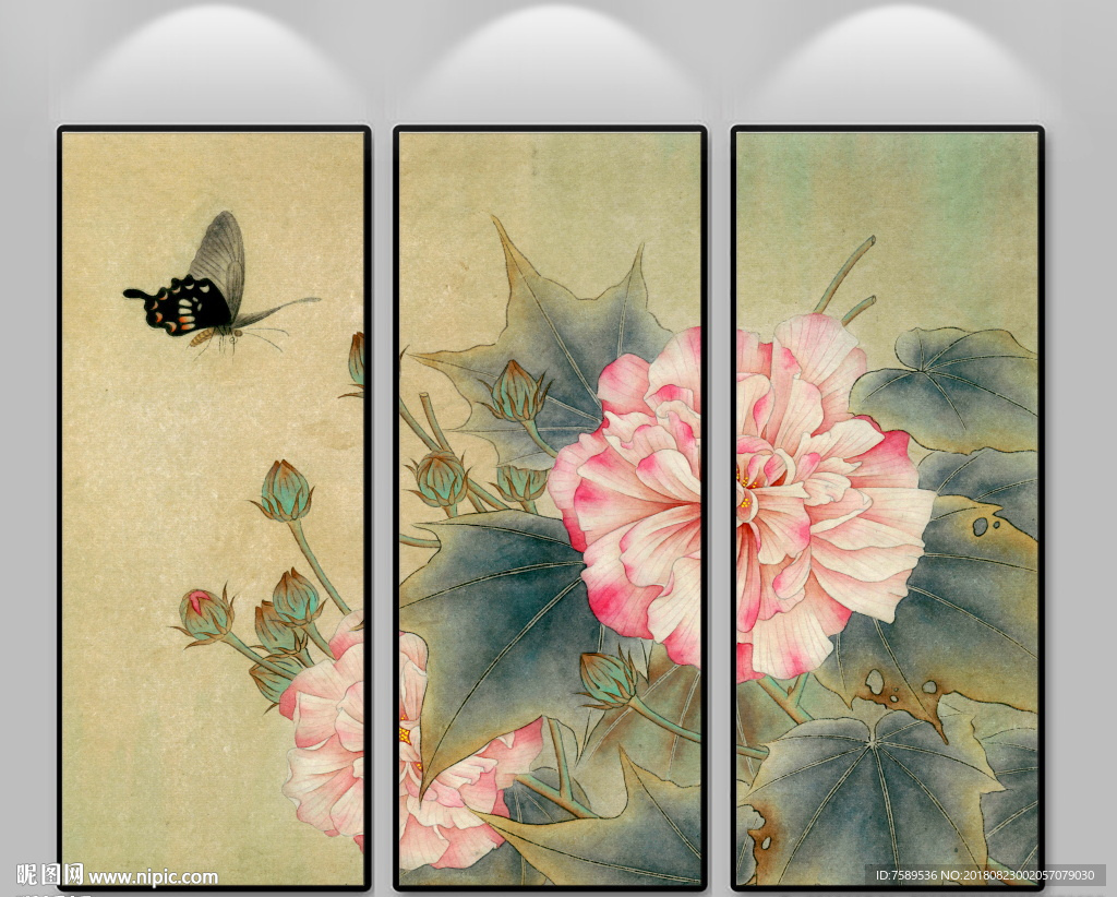 新中式蝴蝶花卉装饰画