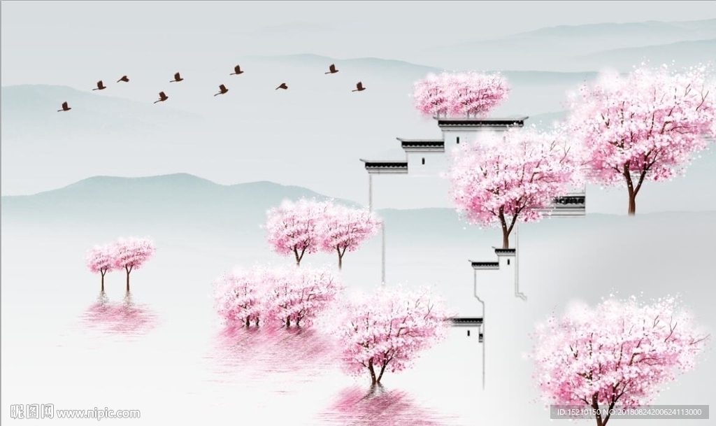 树林山水风景图