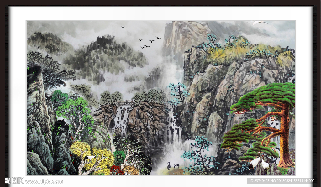 水墨国画迎客松