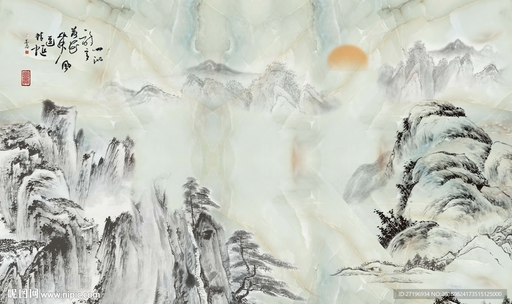 新中式山水风背景墙