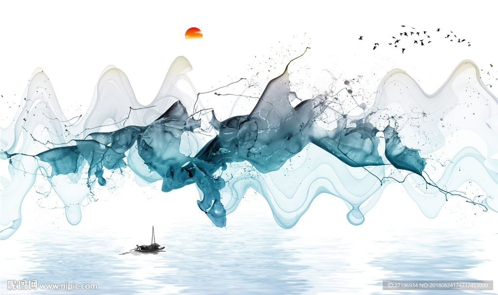 新中式北欧水墨山水画