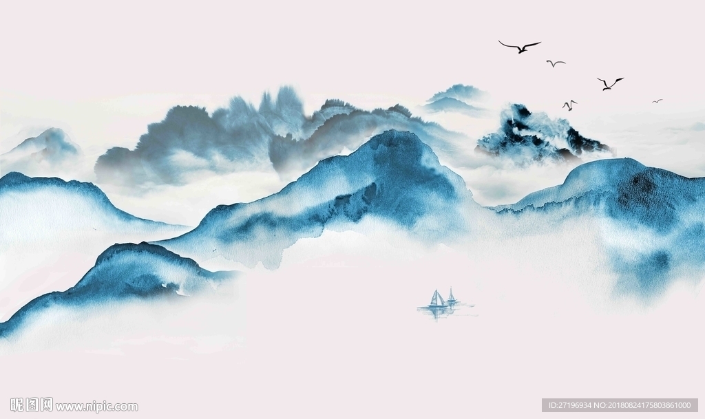 新中式水墨山水风背景图