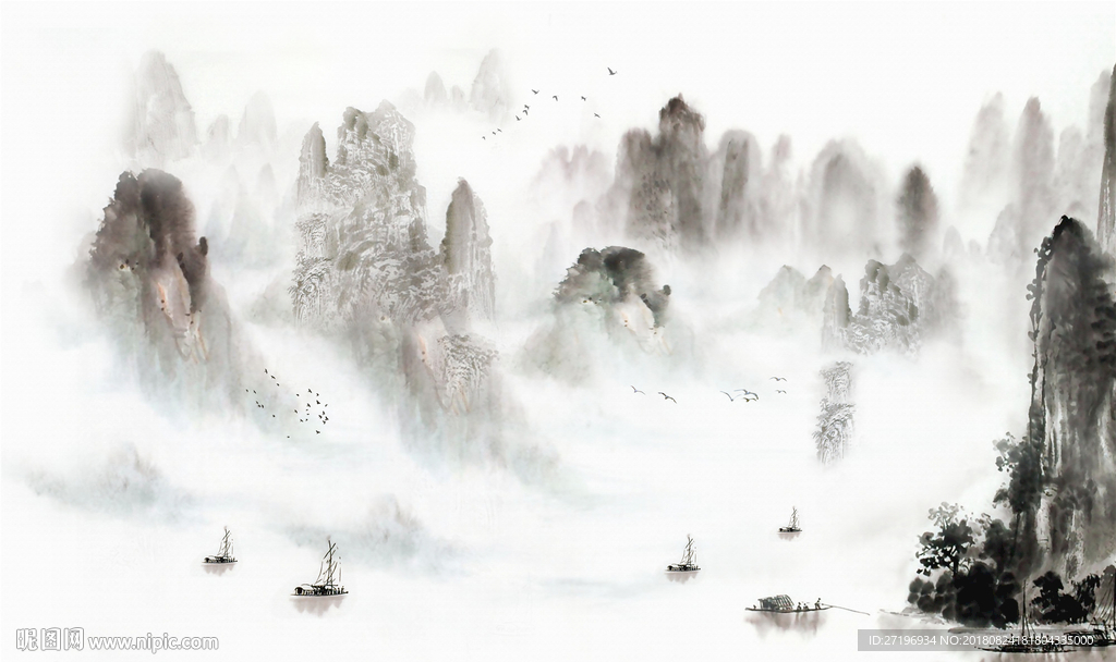 新中式山水背景图