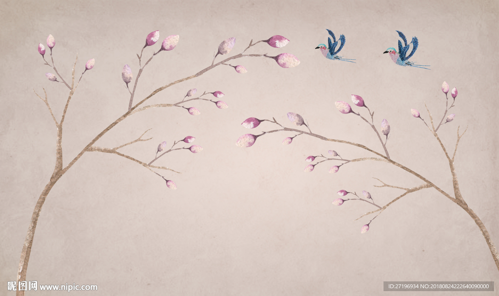 新中式花鸟图背景墙
