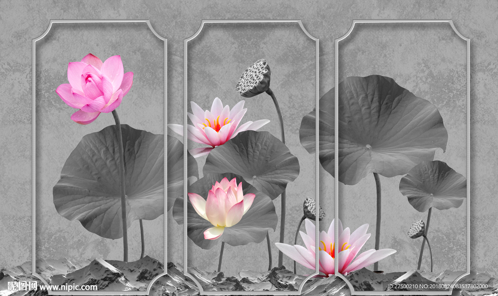 荷花水墨背景墙