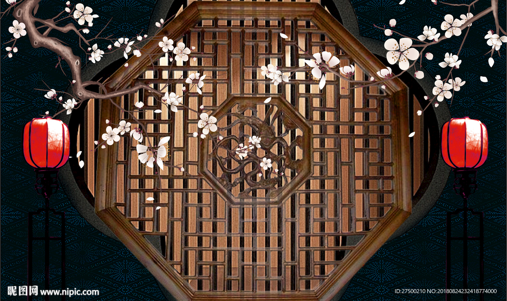 简约花鸟背景墙