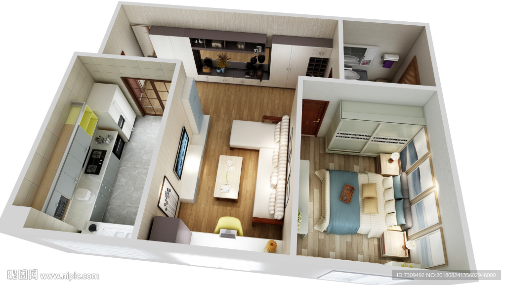 现代新中式公寓户型效果图