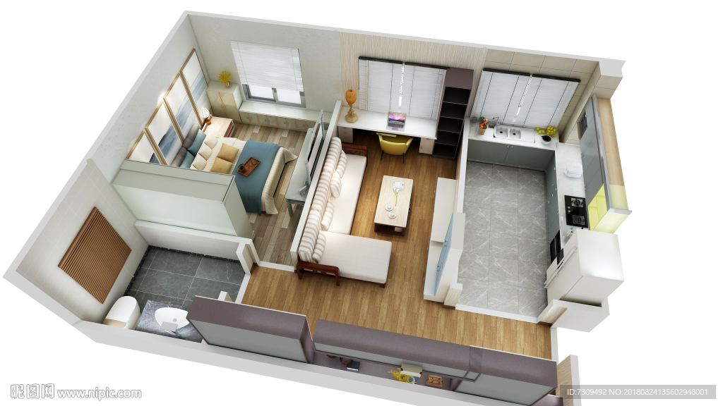 现代新中式小户型公寓户型效果图