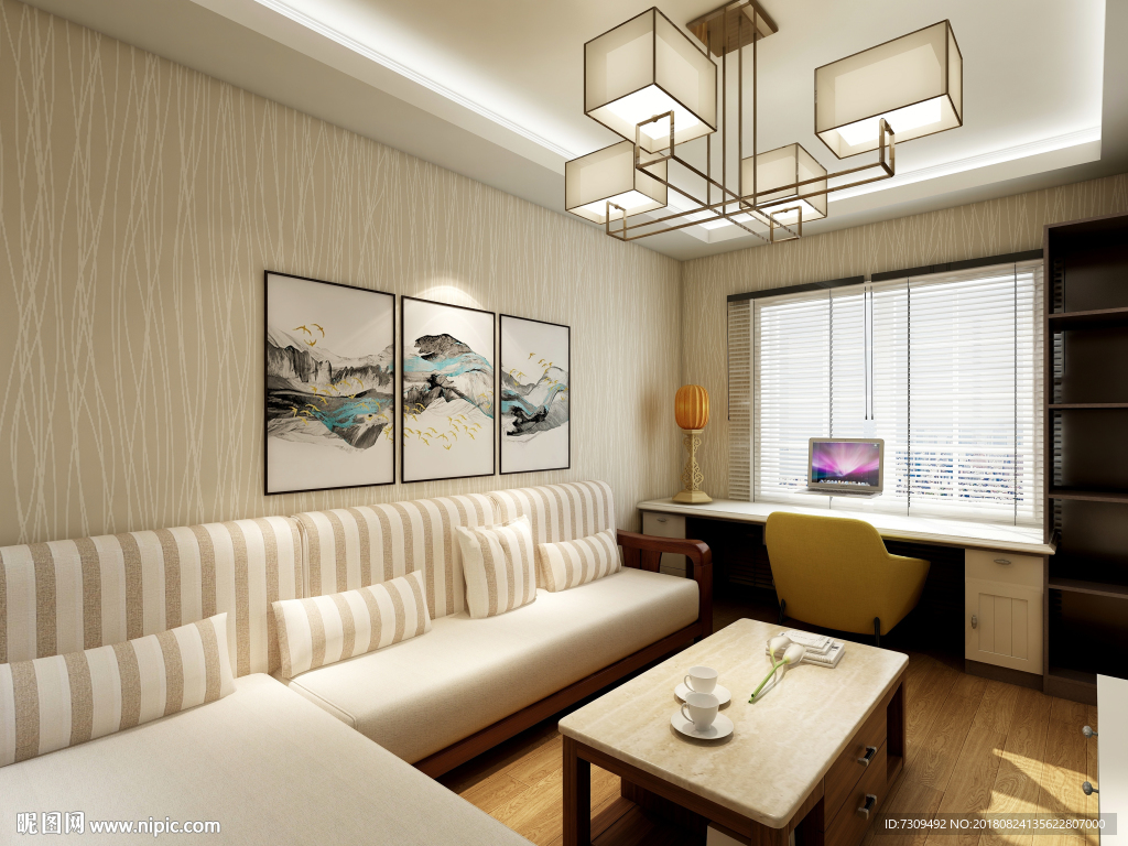 现代新中式小户型客厅装修效果图