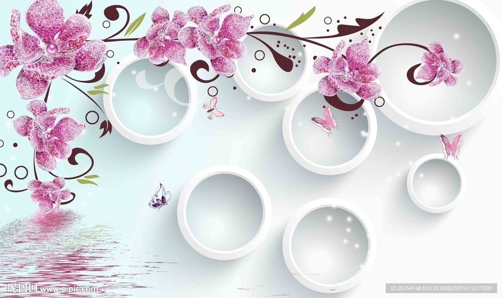3D花卉珠宝圆圈背景墙
