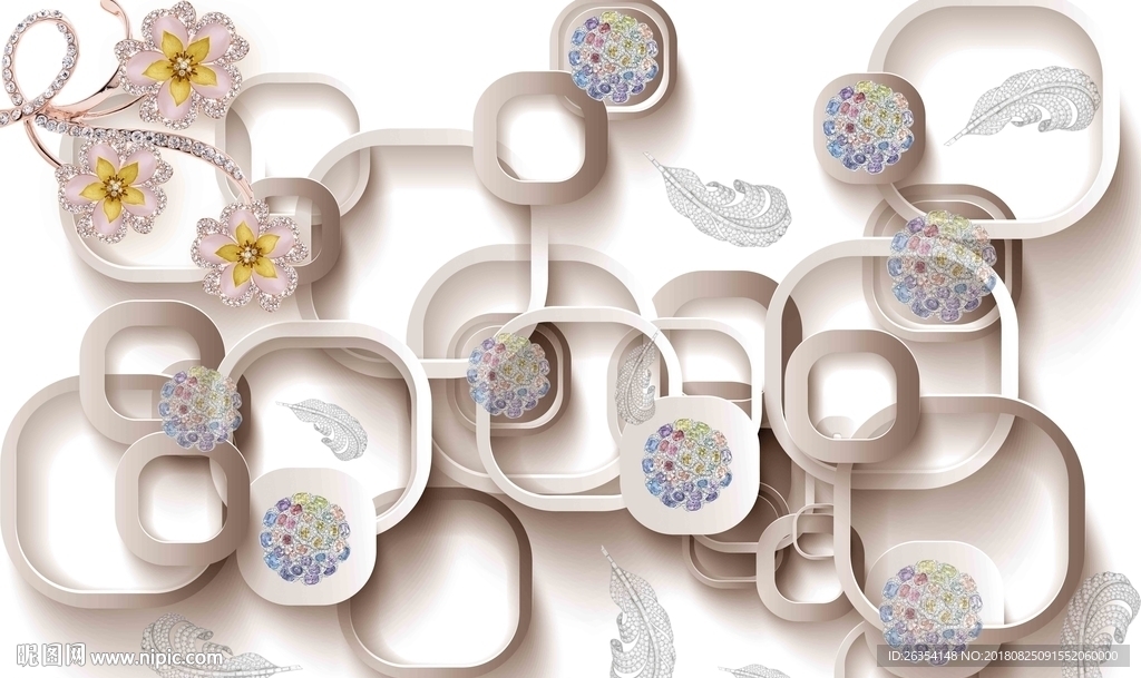 3D珠宝花卉圆圈背景墙