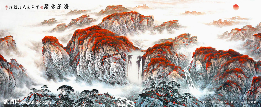 新中式鸿运当头背景墙