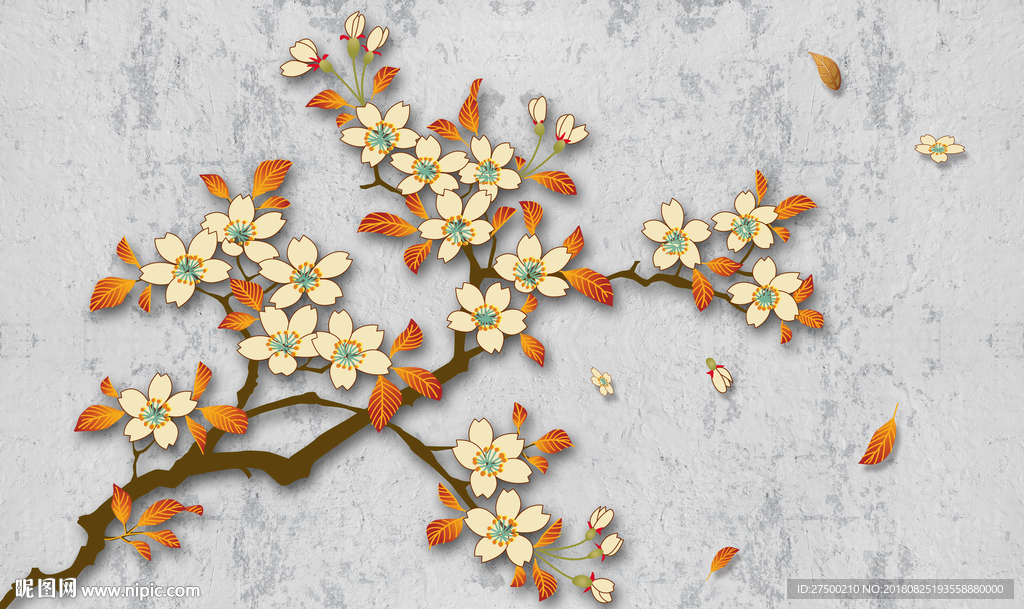 简约花鸟背景墙