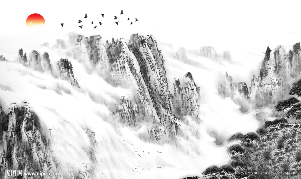 水墨山水背景墙