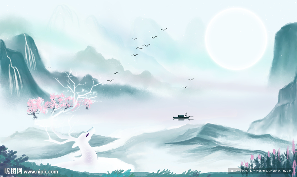 水墨山水背景墙