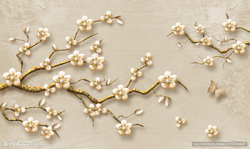 浮雕花鸟背景墙