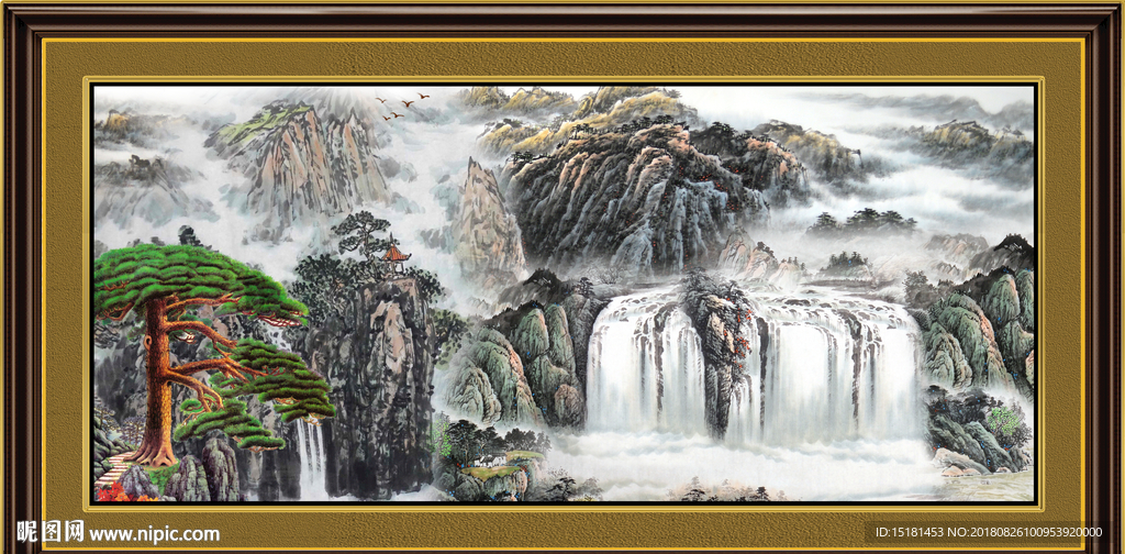 国画山水迎客松