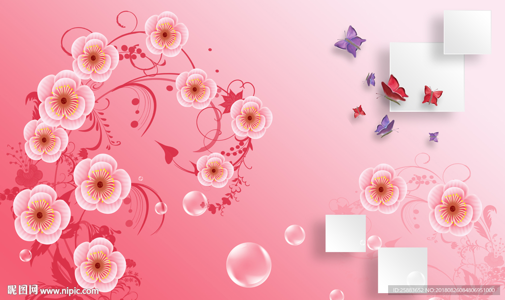 时尚蝶恋花3D电视背景墙