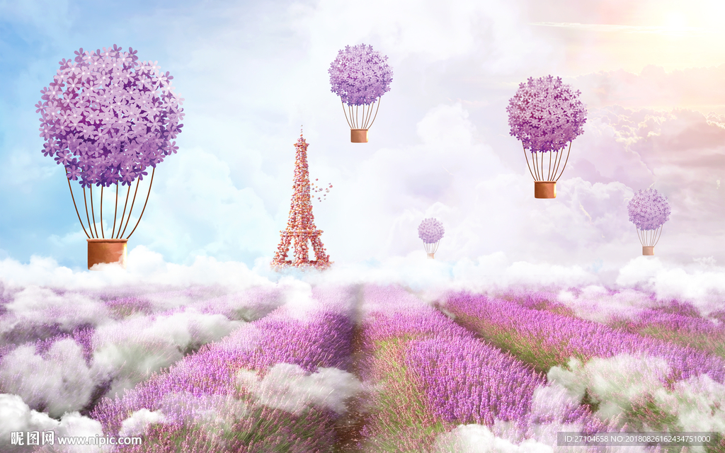 薰衣草热气球背景墙