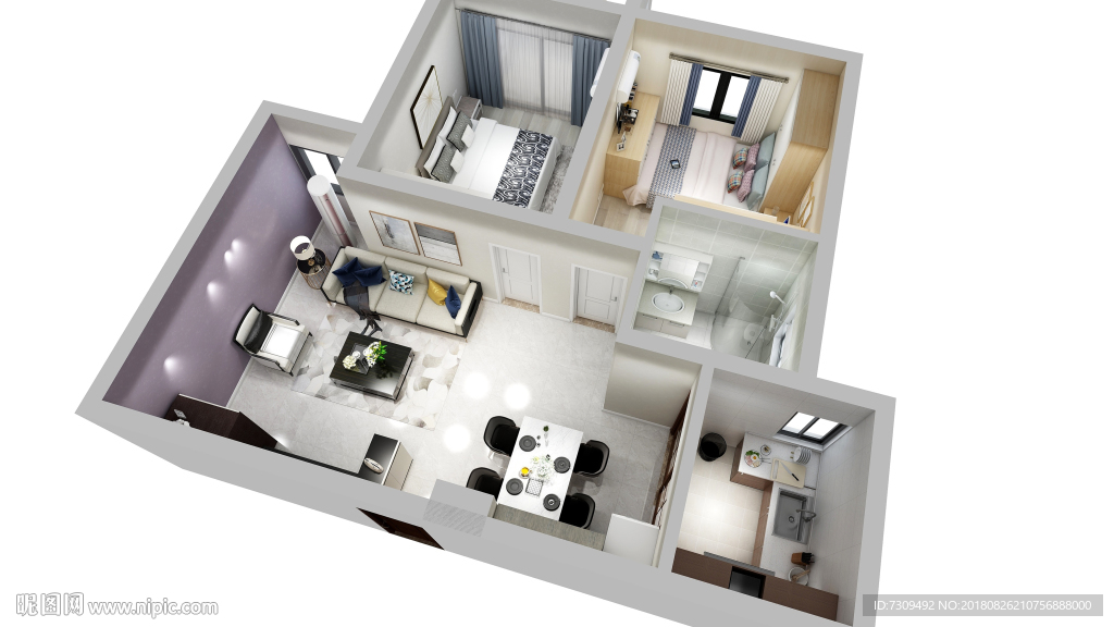 现代简约小户型装修户型效果图