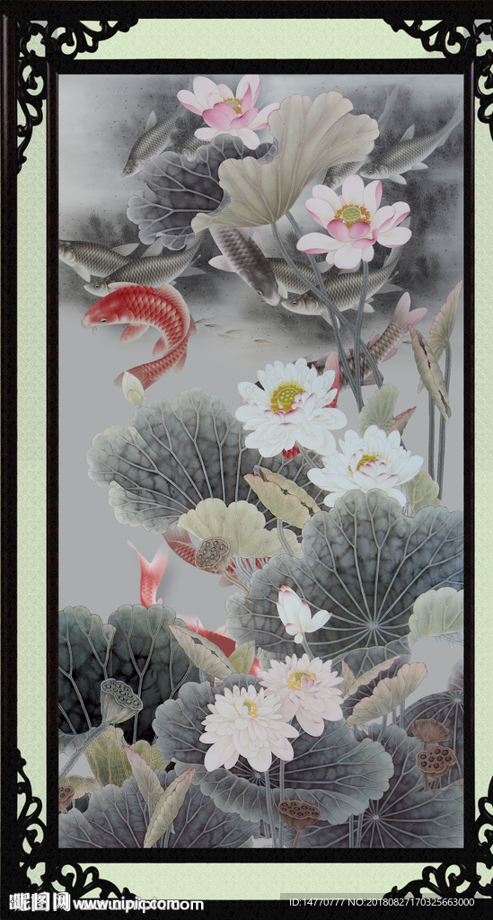 竖幅荷花国画