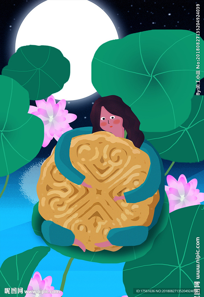 抱着月饼的小女孩