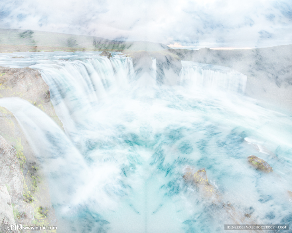 大气大理石纹瀑布山水瀑布背景墙