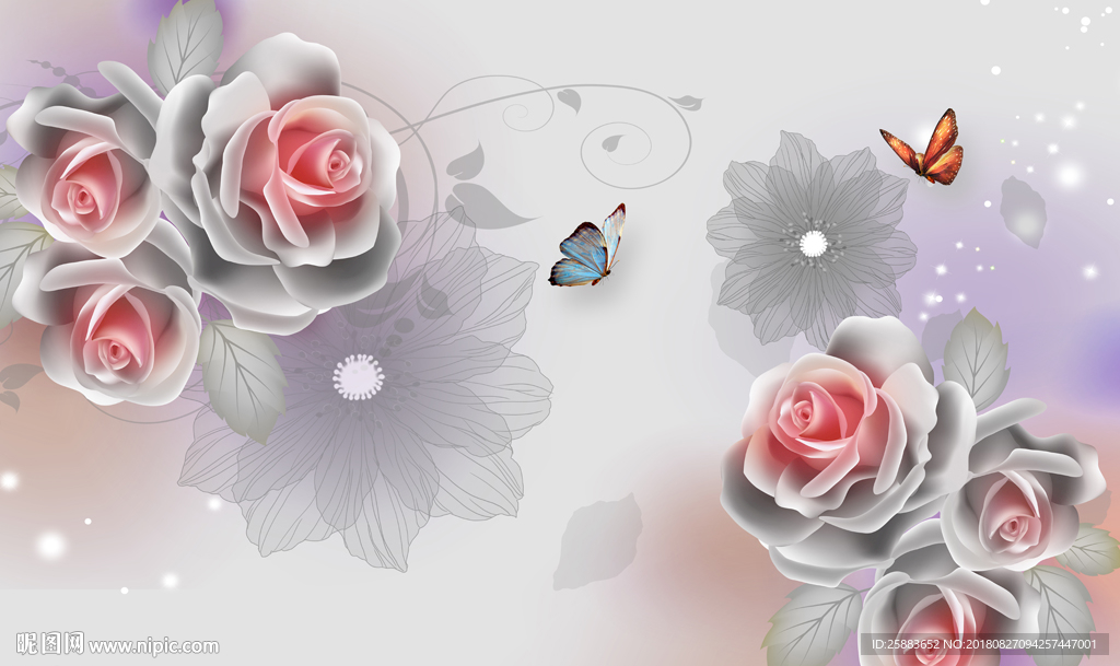 唯美蝶恋花3D电视背景墙