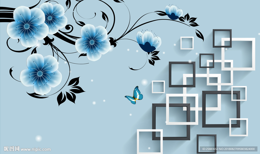 唯美时尚花藤3D电视背景墙