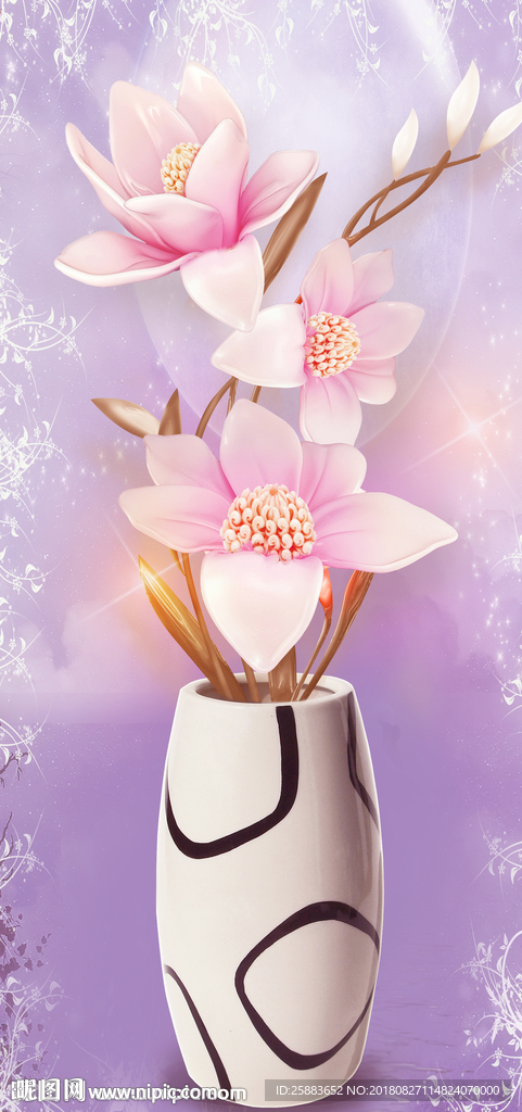 玉兰花花瓶3D玄关背景