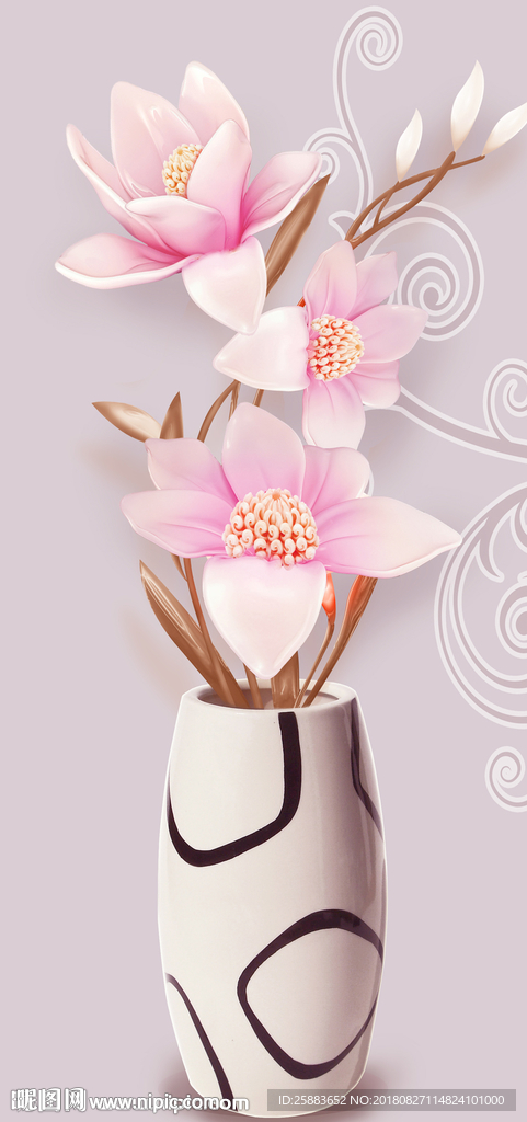 唯美鲜花花瓶3D玄关背景