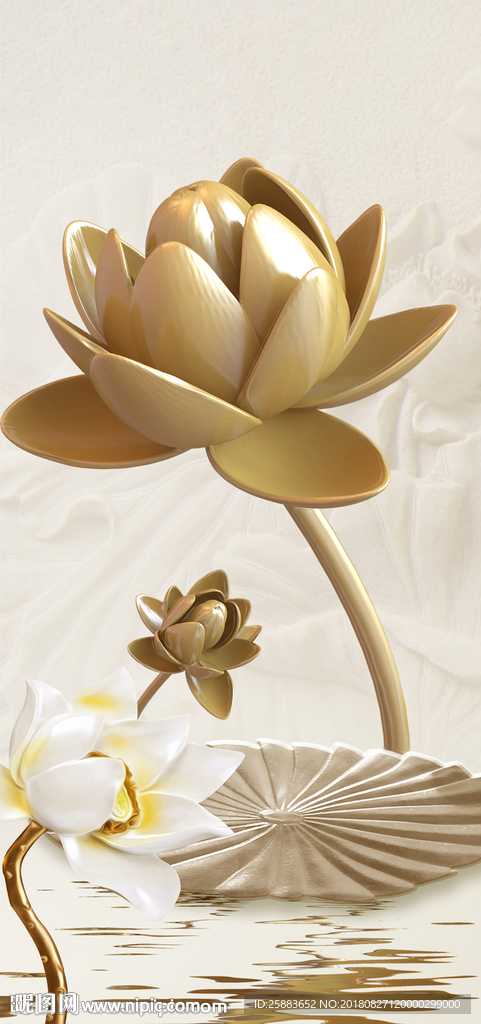 浮雕荷韵玄关背景墙